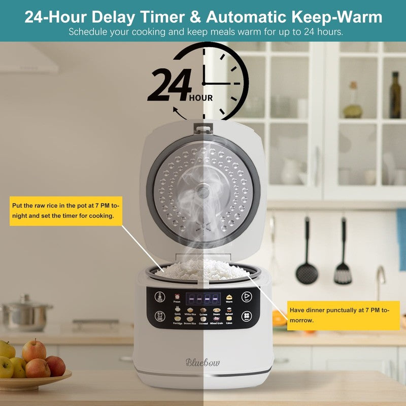 Digital Rice Cooker, 6 Cup/2.1Qt Small Rice Maker, 10 Presets, 24 Hour Delay Tim2