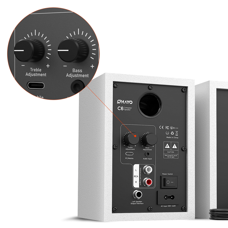 Ortiza 60W Bluetooth 5.3 Computer Speakers Stereo PC Laptop White USB AUX9