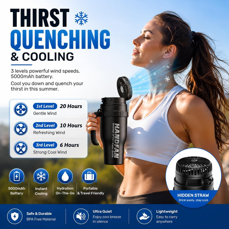 40oz Stainless Steel Tumbler with Handle & USB Fan 5000mAh Insulated Leak  Cup3