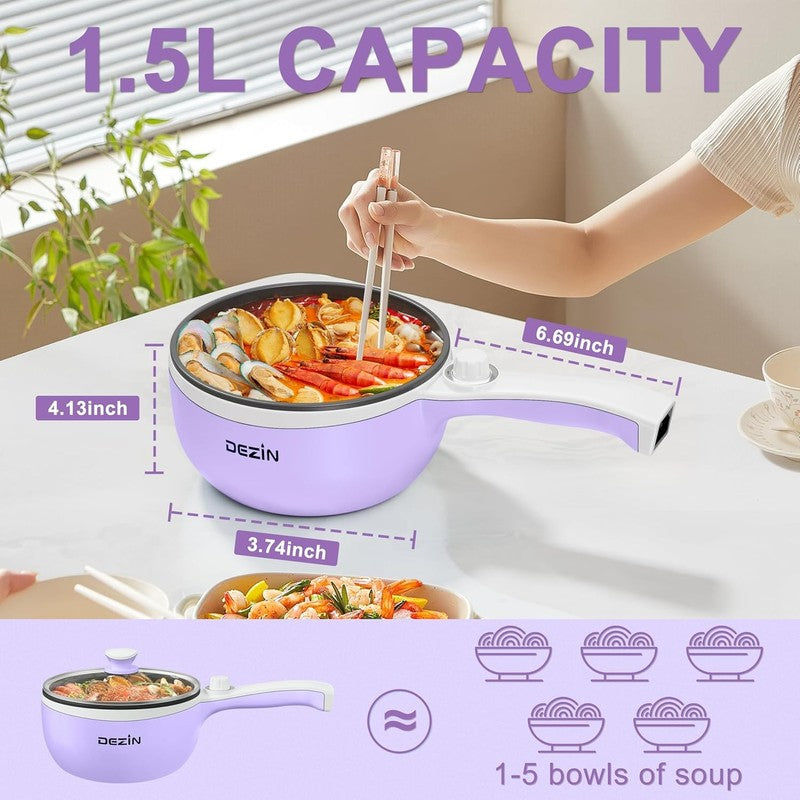 Electric Hot Pot 1.5L Steamer Non Stick Sauté Pan Noodle Cooker Power Control1