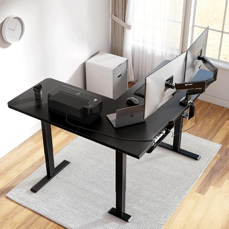 L-Shaped 63x55 Electric Standing Desk Adjustable Height Corner Black3