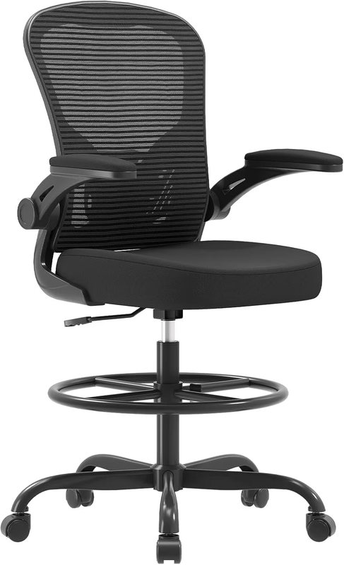 Ergonomic Drafting Chair, Tall Office Chair with Flip Up Armrests, Breathable Me0
