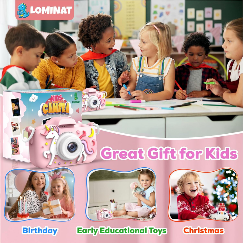 Unicorn Kids Camera for Girls Age 3-12, Selfie Camera for Girls, 1080P HD Kids V7