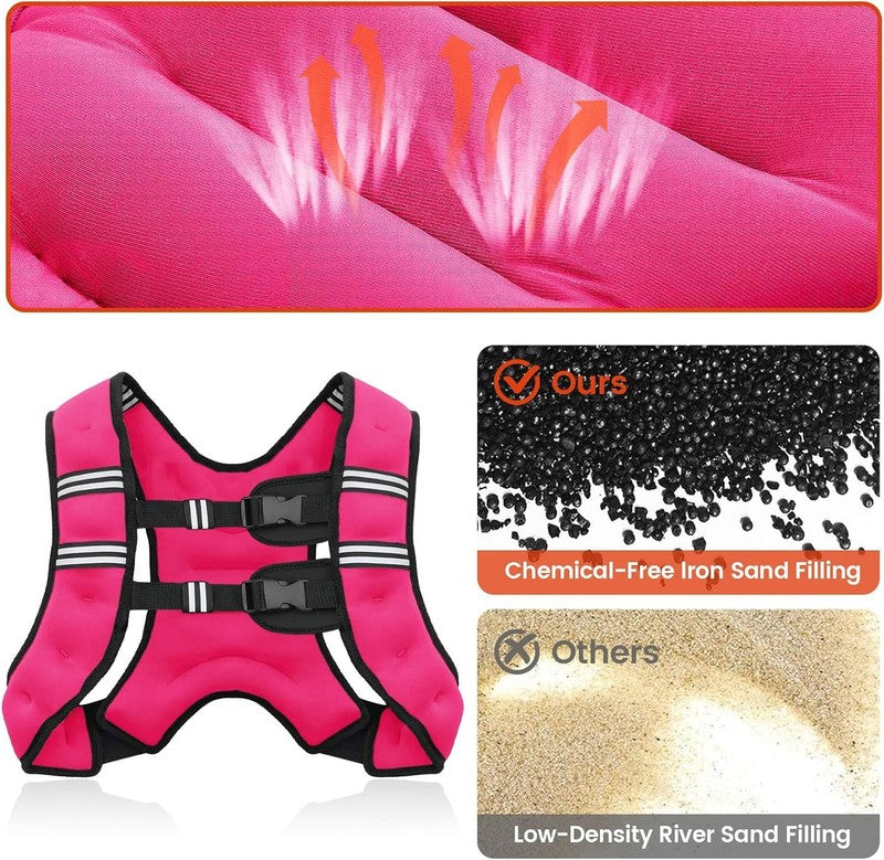 Weighted Vest 12Lb Adjustable Reflective Stripe Strength Training Workout Pink5