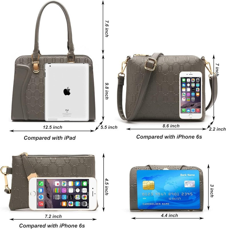 Women Fashion Handbag Set 4PCS Tote Shoulder Top Handle Satchel Purse2