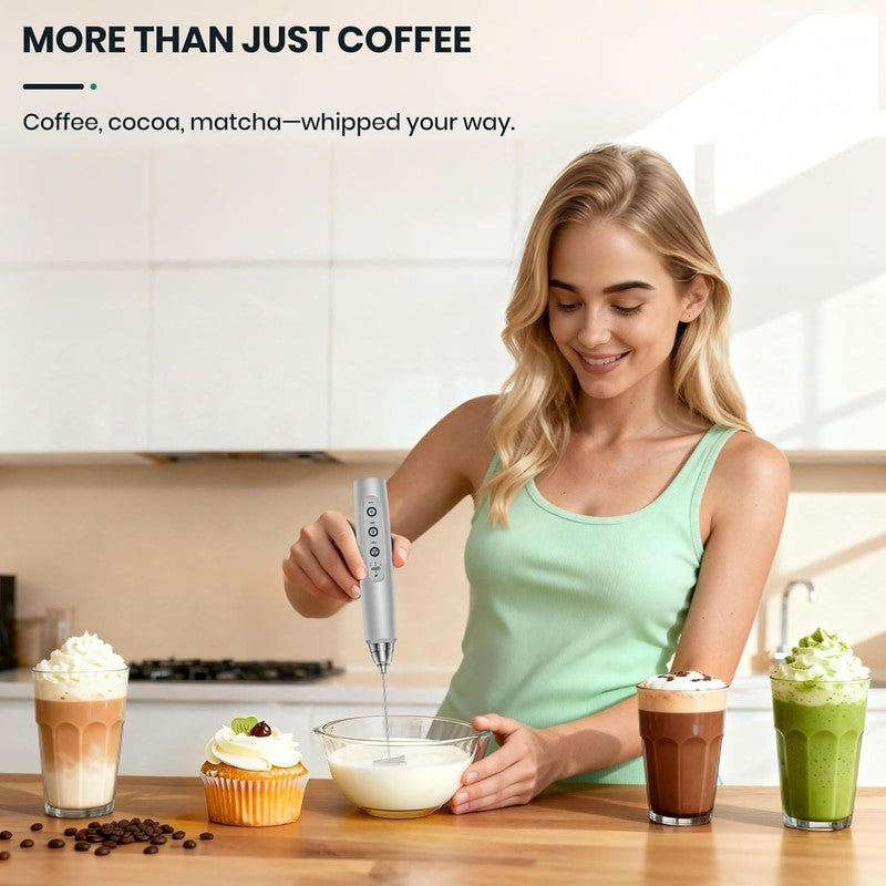 Milk Frother Handheld Rechargeable, Frother Wand Drink Mixer Electric Whisk for 7
