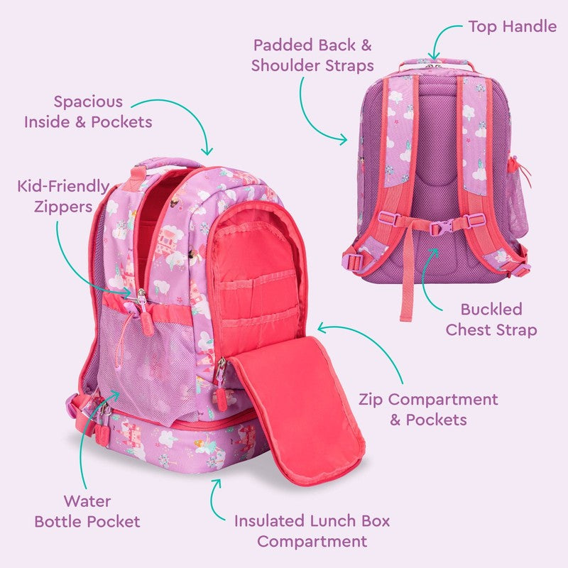 Kids Prints 2 In 1 Backpack & Insulated Lunch Bag   Pink Fairies2