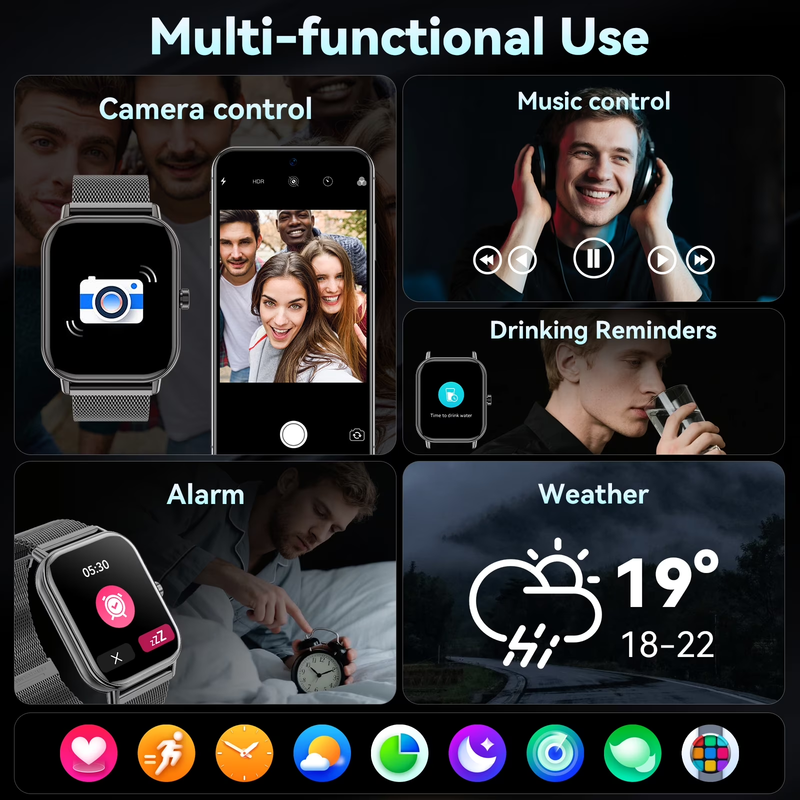 1.85" Smart Watch Android iPhone Call Fitness Tracker IP68 Milanese Steel5