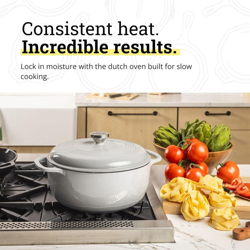 6QT Cast Iron Dutch Oven w/ Lid Bread Baking Braising Oyster White2
