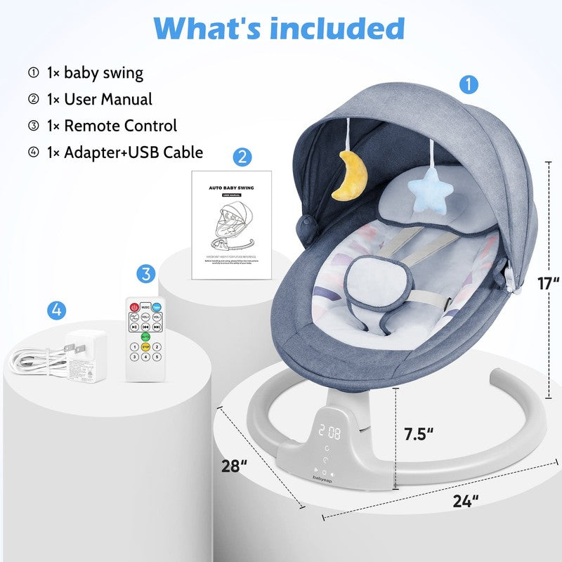 Baby Swing for Infants Motorized Swing w/ Music Speaker Remote Control Blue9