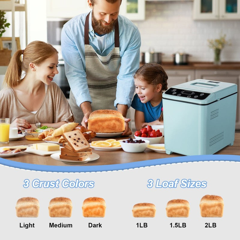2LB 20-in-1 Bread Maker Machine Green LCD Automatic 2 Custom Menus 0703