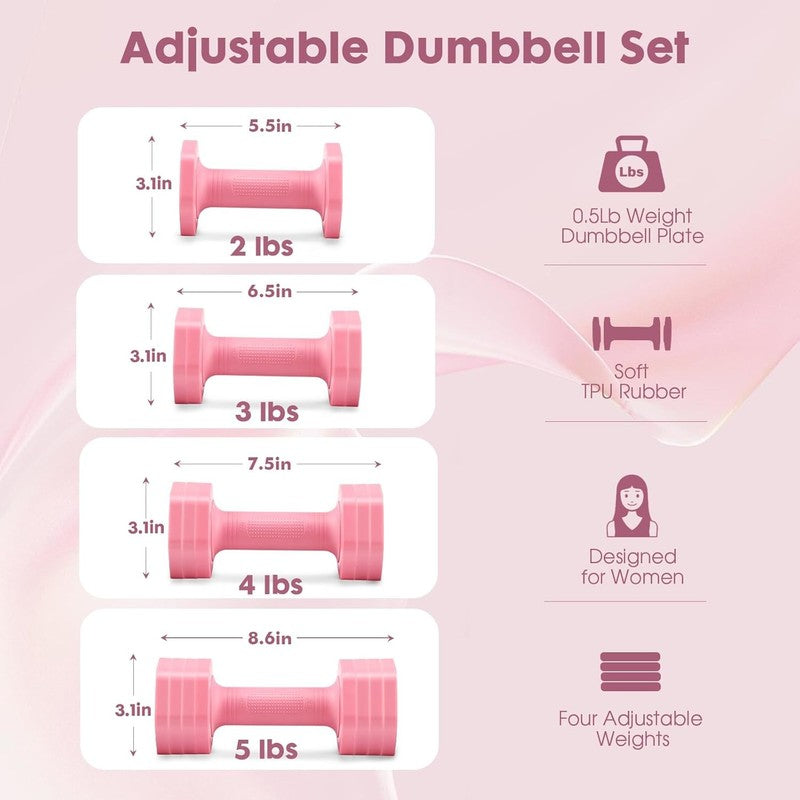 4-in-1 Adjustable Dumbbells 2-5lb TPU Handle Home Gym Weights Women Pink3