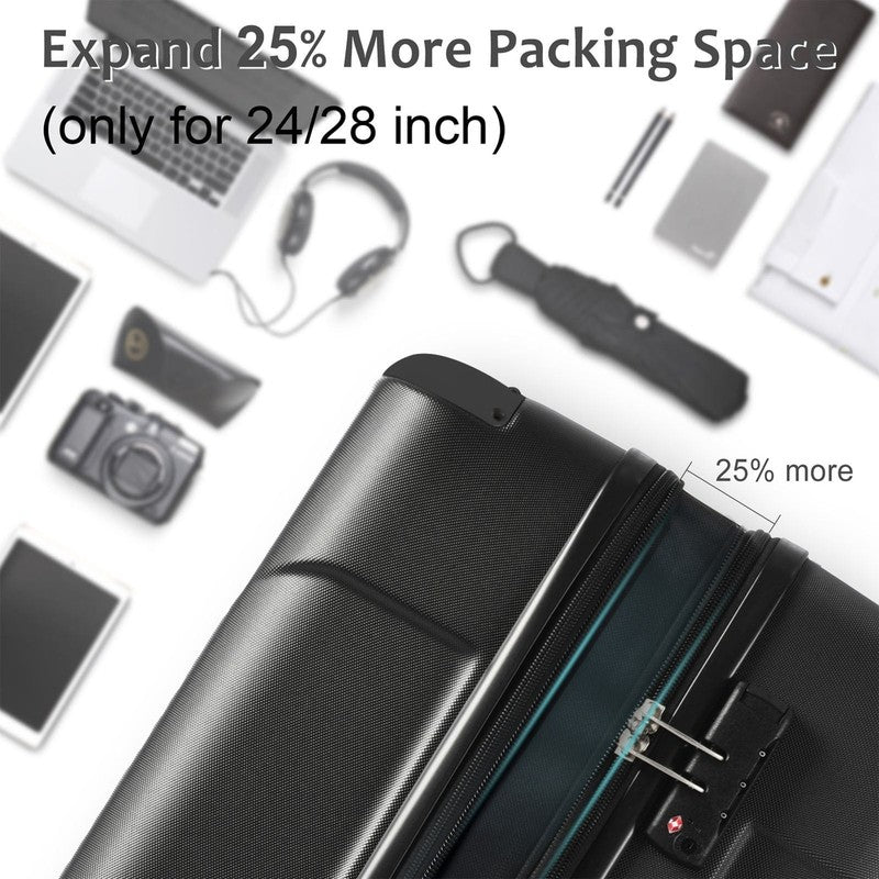 Carry on Luggage 24 Inch, ABS+PC Lightweight 65L Capacity Hardshell Suitcase wit2