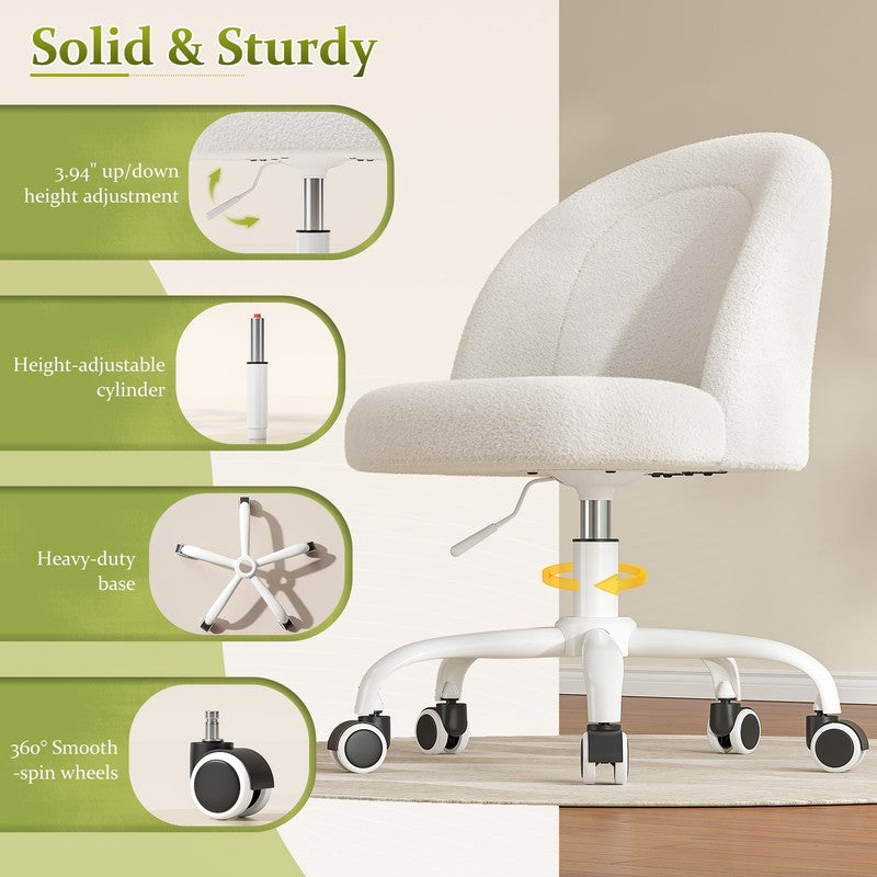 Vanity Chair Height Adjustable Desk Chair with Wheels, Armless Office Chair with4