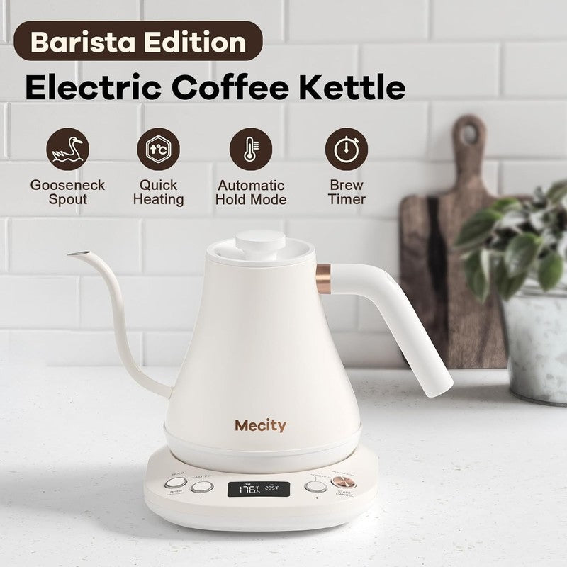 Gooseneck Electric Kettle 0.8L 1200W LCD Temp Control Keep Warm Off White1