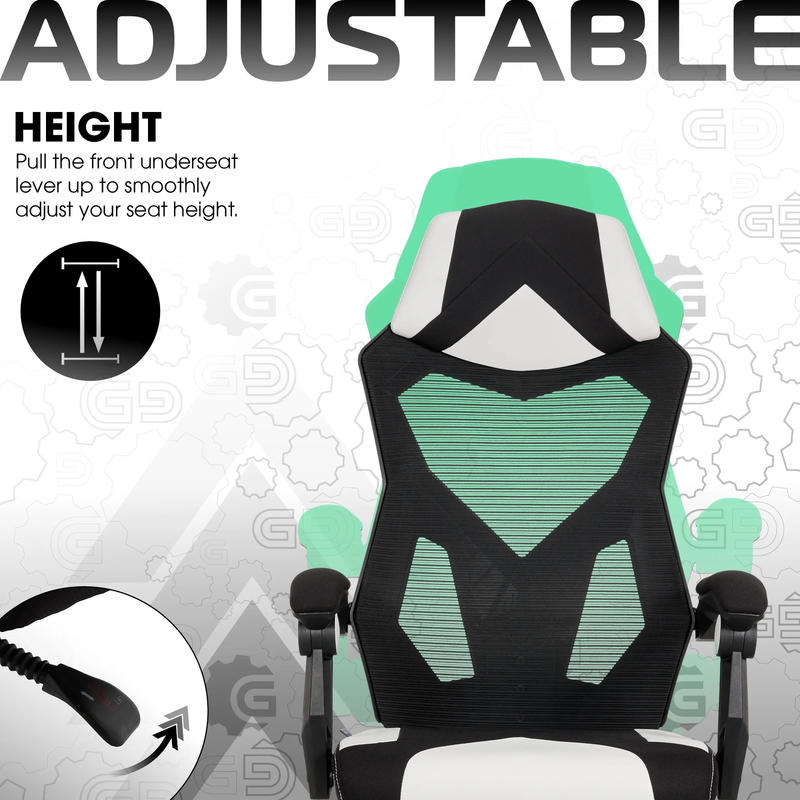 Gaming Office Chair with Extendable Leg Rest White Black Fabric Ergonomic8
