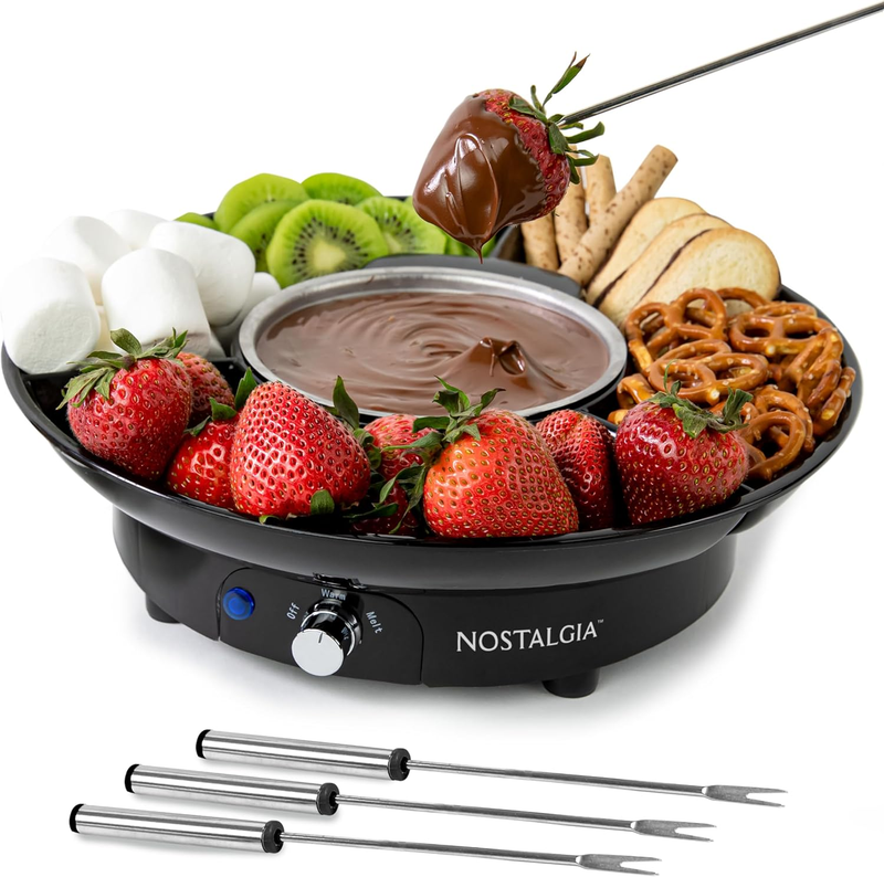 Electric Fondue Set, 10oz Pot, 4 Forks, Tray, for Cheese & Chocolate, Black9