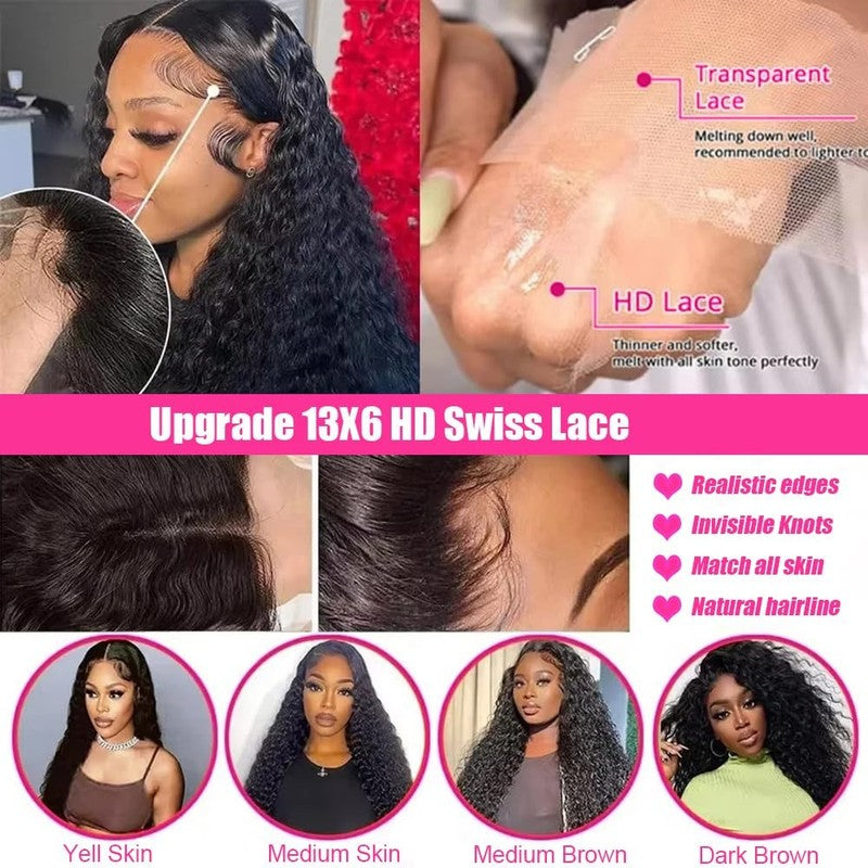 13X6 Deep Wave Lace Front Wigs Human Hair 200% Density 26 Inch Curly Human Hair 4