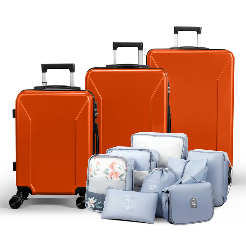 3-Piece Luggage Set with 8 Packing Cubes, Hard Shell Suitcases with Spinner Whee0