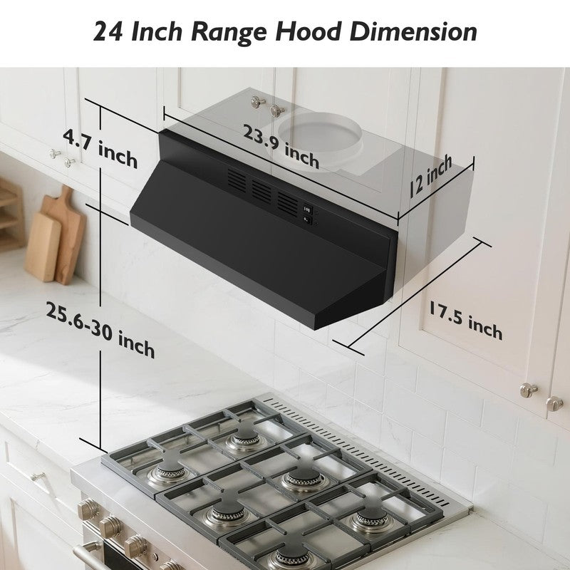 Black 24" Under Cabinet Range Hood 300CFM 2-Speed Ducted/Ductless3