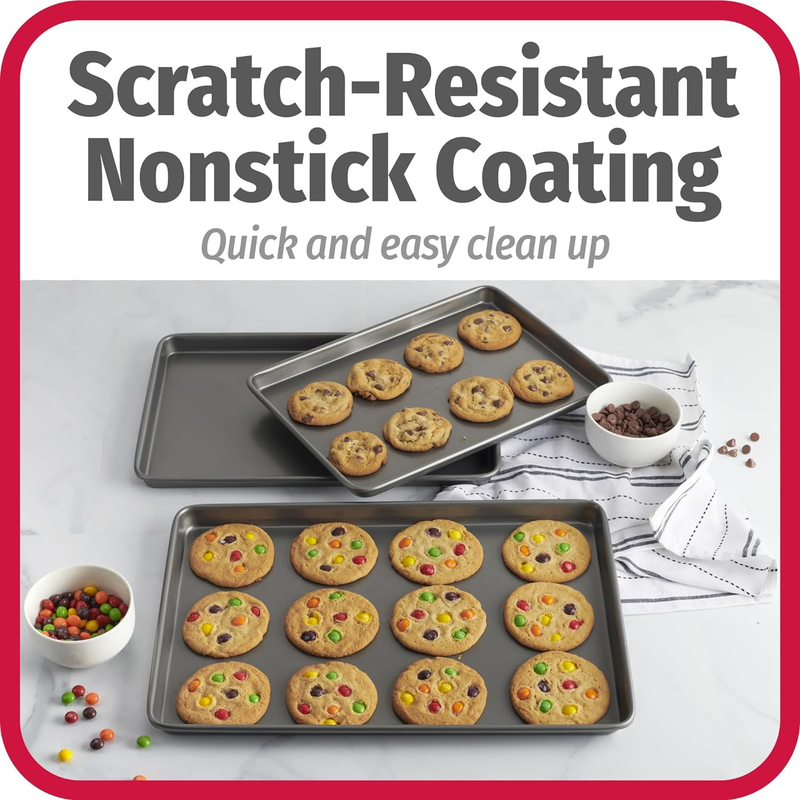 3PC Nonstick Baking Sheet Set Carbon Steel Cookie Pans Gray4