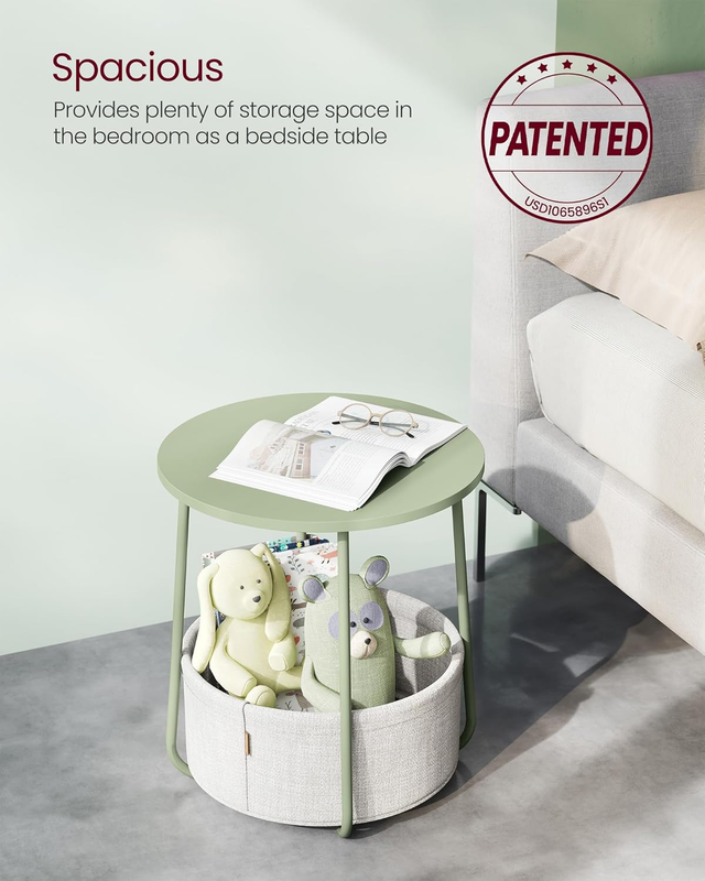 LILEA Collection   Small round Side End Table, Modern Nightstand with Fabric Bas4