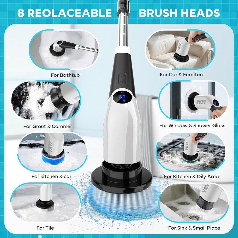 Electric Spin Scrubber,Cordless Cleaning Brush,Shower Cleaning Brush with 8 Repl5