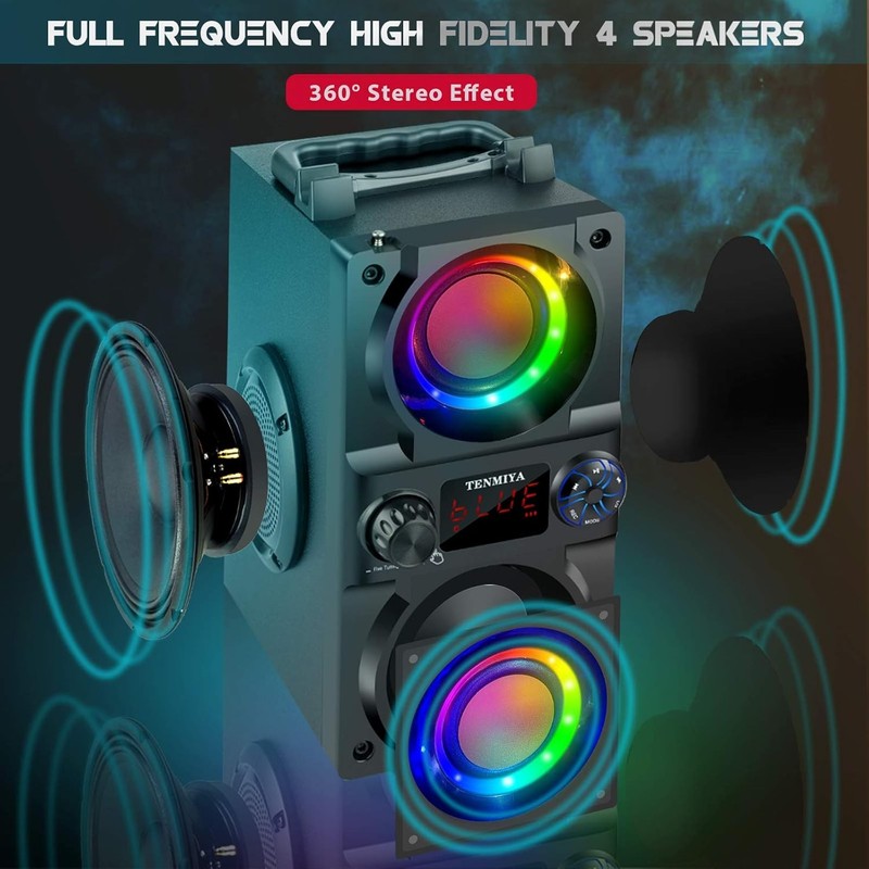 40W Bluetooth Speaker, 60W Peak, Heavy Bass, Lights, FM, MP3, Outdoor/Home8