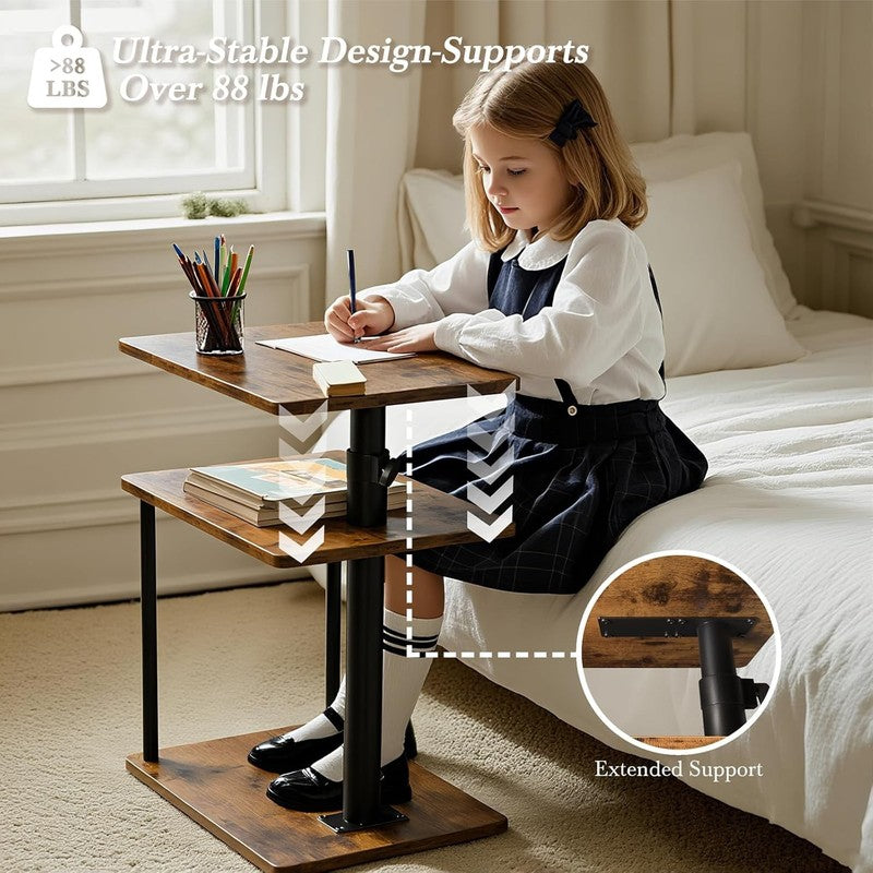 360° Swivel C Side Table 3-Tier Nightstand with Shelf Rustic Brown2