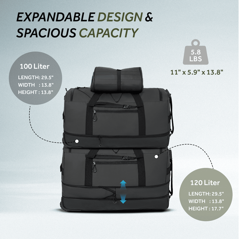 30in Rolling Duffle Bag Expandable 100-120L Waterproof Travel Wheeled2