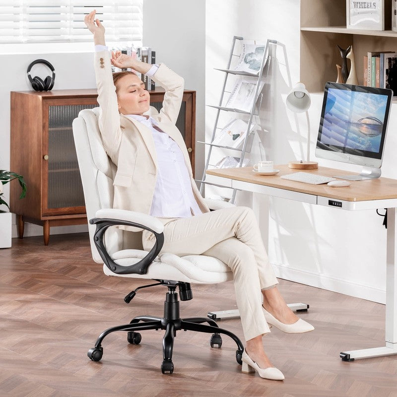 Executive Ergonomic High Back Leather Home Office Desk Chair, White5