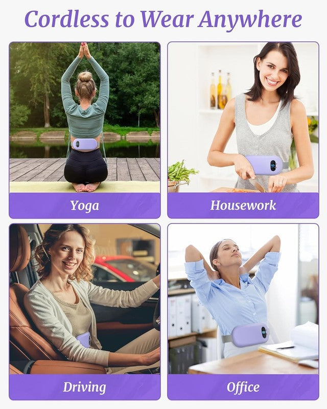 Cordless Heating Pad Back Belt 6 Heat Vibrating Modes Pain Relief Purple2