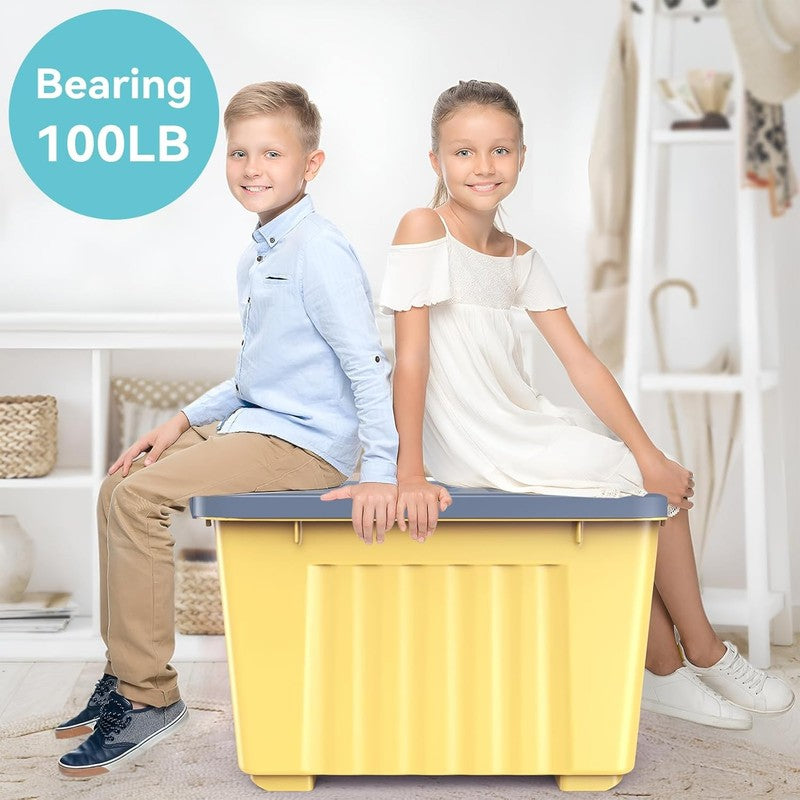 72Qt Yellow/Purple Plastic Storage Bins w/Lids Stackable Nestable 6 Pack6