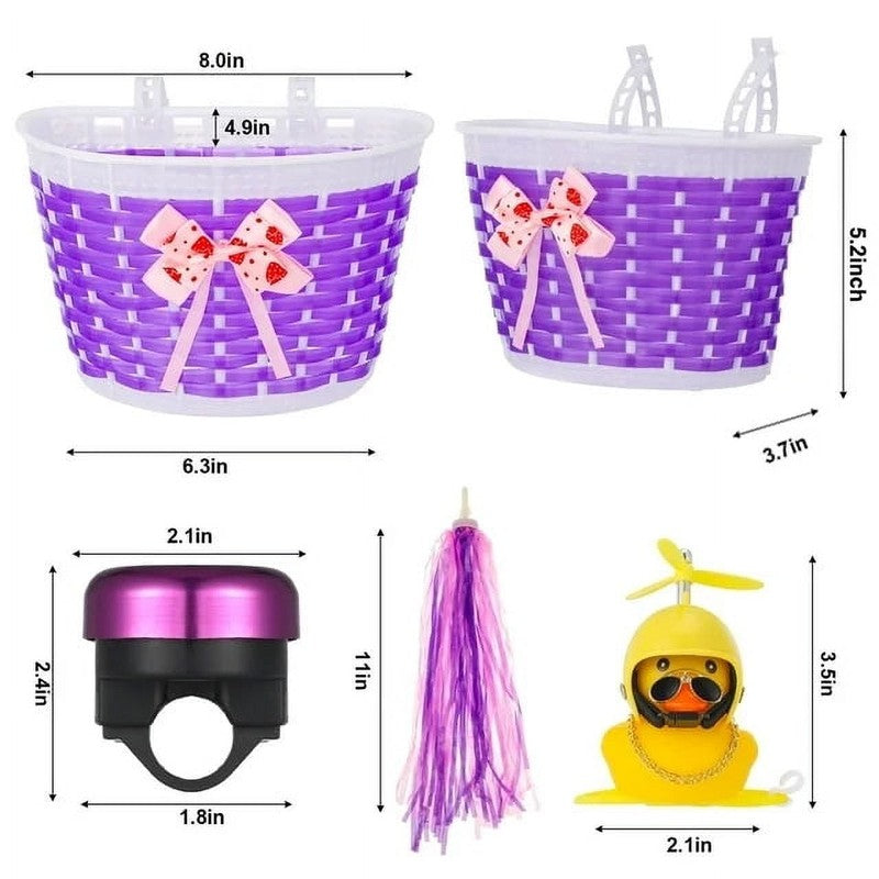 5Pcs Girl'S Bicycle Basket Streamers Set, Kid'S Bicycle Basket, Bike Bell and St3