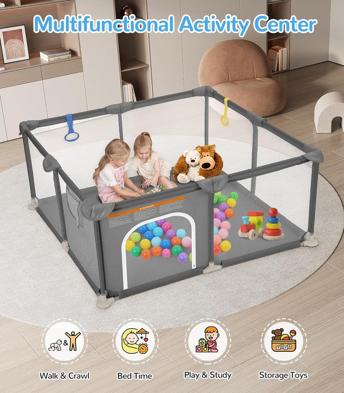 Safe Baby Playpen 48"x48" Indoor/Outdoor Activity Center with Gates - Grey4