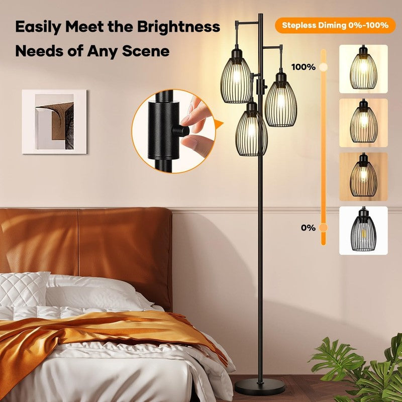 Dimmable Floor Lamp, 3 X 800LM LED Edison Bulbs Included, Farmhouse Industrial F2
