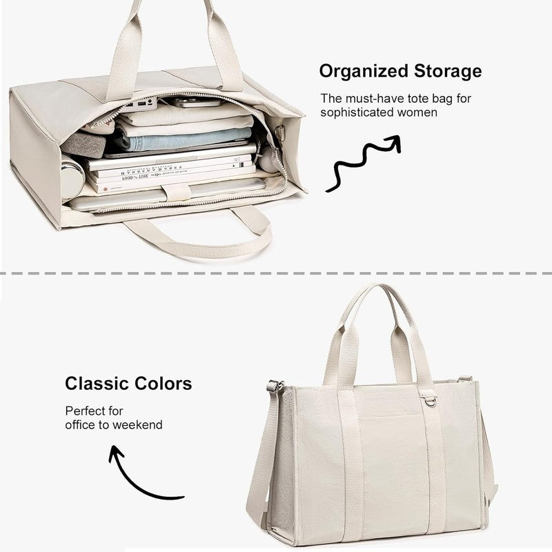 15.6" Laptop Tote Bag Women Canvas Work Messenger Shoulder Office Handbag3