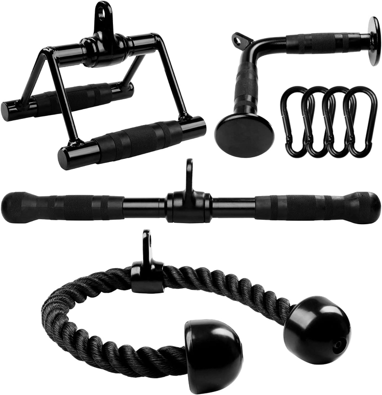 Cable Machine Attachments Set Row Tricep Rope Straight V Bar LAT 880lb0