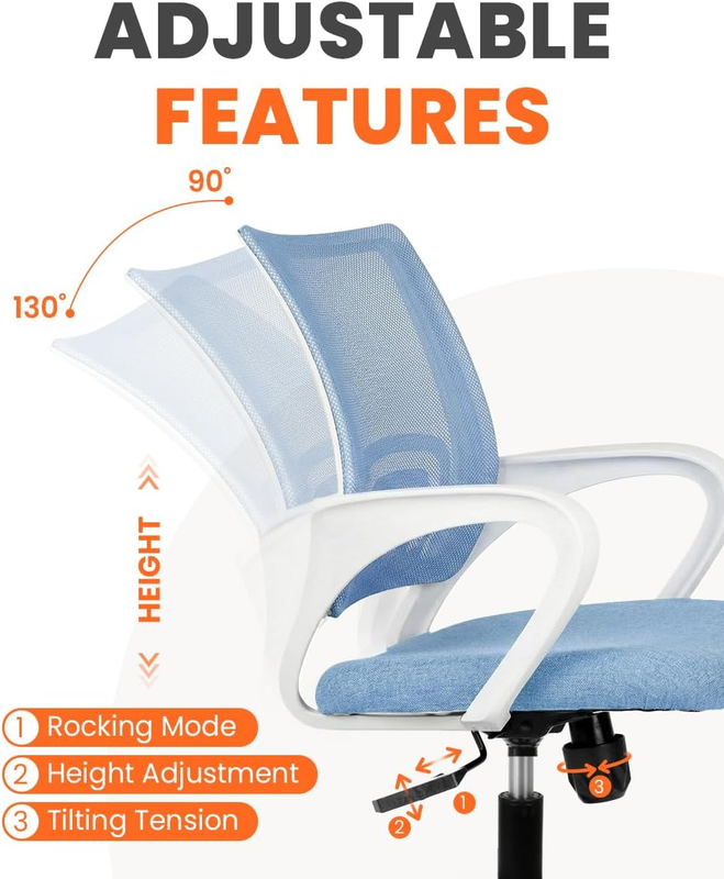 Mesh Office Desk Chair Ergonomic Mid Back Lumbar Support Sky Blue5