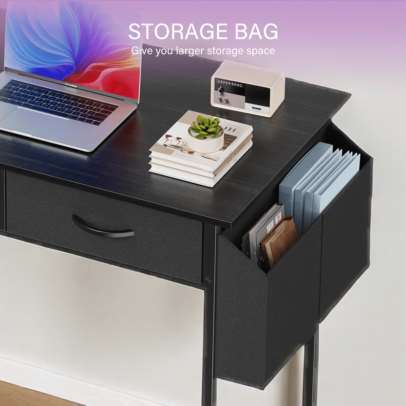 32" Small Desk w/ Fabric Drawers Vanity/Storage Desk for Bedroom Black5