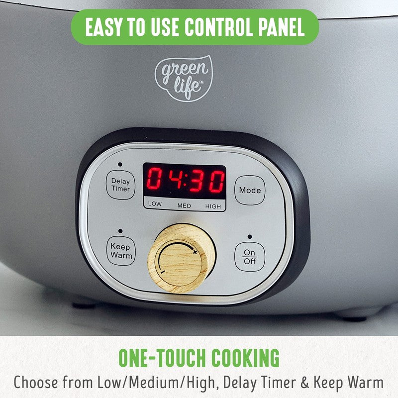 6 Quart Non Stick Family Meal Slow Cooker with Removable Pot, Grey4