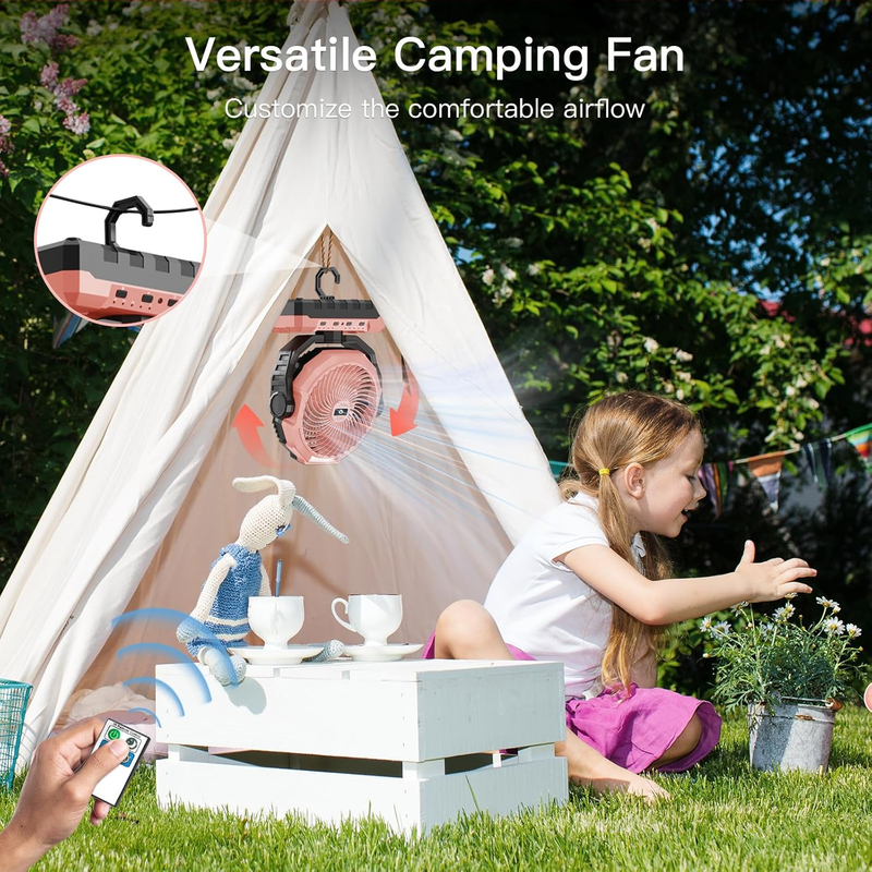 3-in-1 Rechargeable Camping Fan 24000mAh Fan Light Portable Pink4