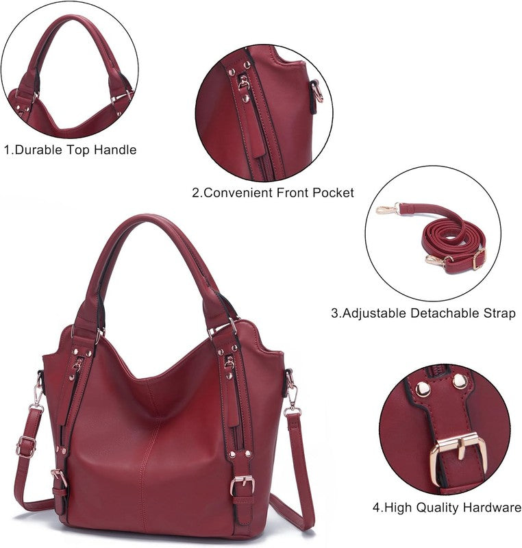 Women Large PU Leather Shoulder Tote Hobo Crossbody Bag Wallet Set 4PCS2