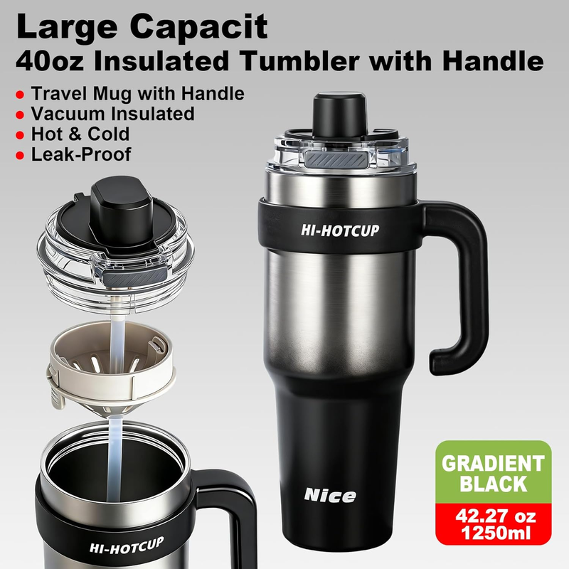 40oz Stainless Steel Tumbler w/ Handle Straw Lid Insulated Pale Sage5