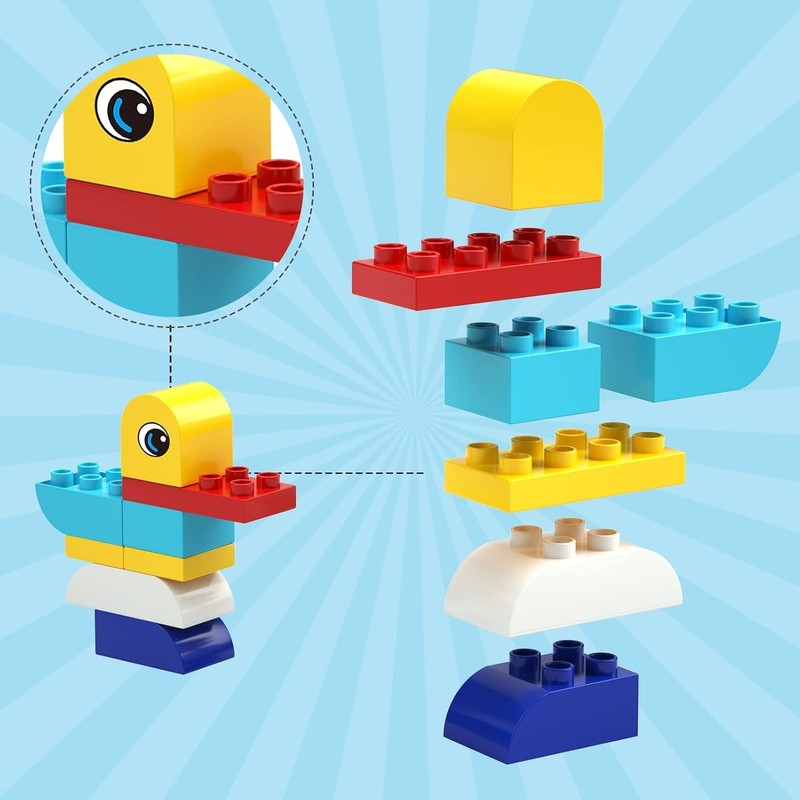 Classic Big Building Blocks Toy Large Animal Bricks w Storage Bucket Ages 3+3