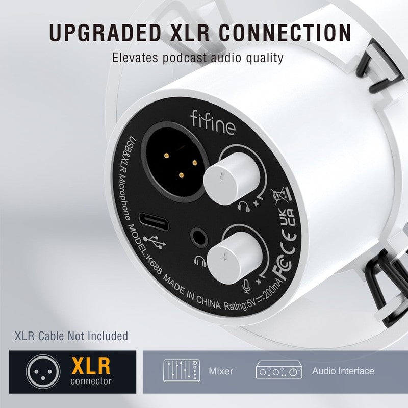 Dynamic Podcast Microphone XLR/USB with Mute Gain & Headphone Monitoring White2