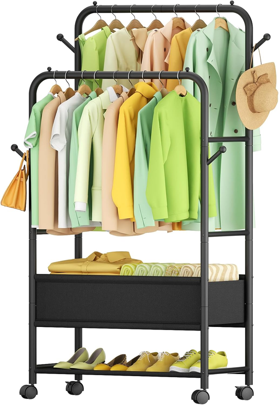 Portable Clothing Rack with Wheels, Black Garment Rack for Hanging Clothes9