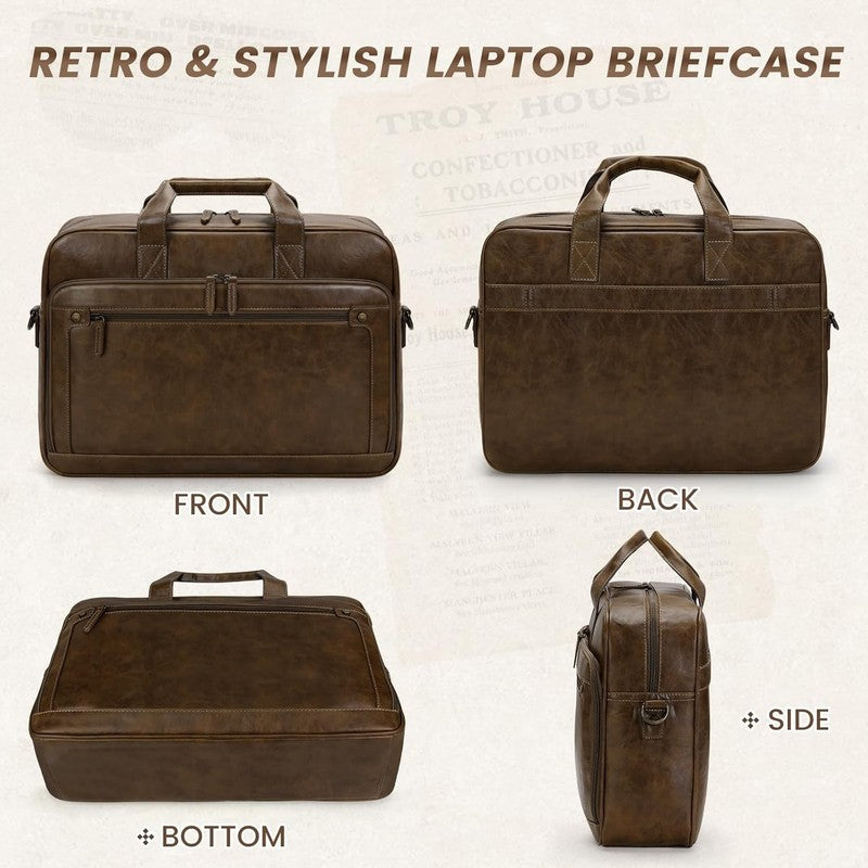 Mens Laptop Bag 16in Leather Briefcase Vintage Messenger Shoulder Work Brown6