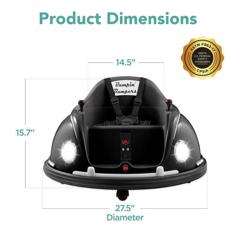 Black 6V Kids Ride On Bumper Car Remote 360 Spin Harness Lights7