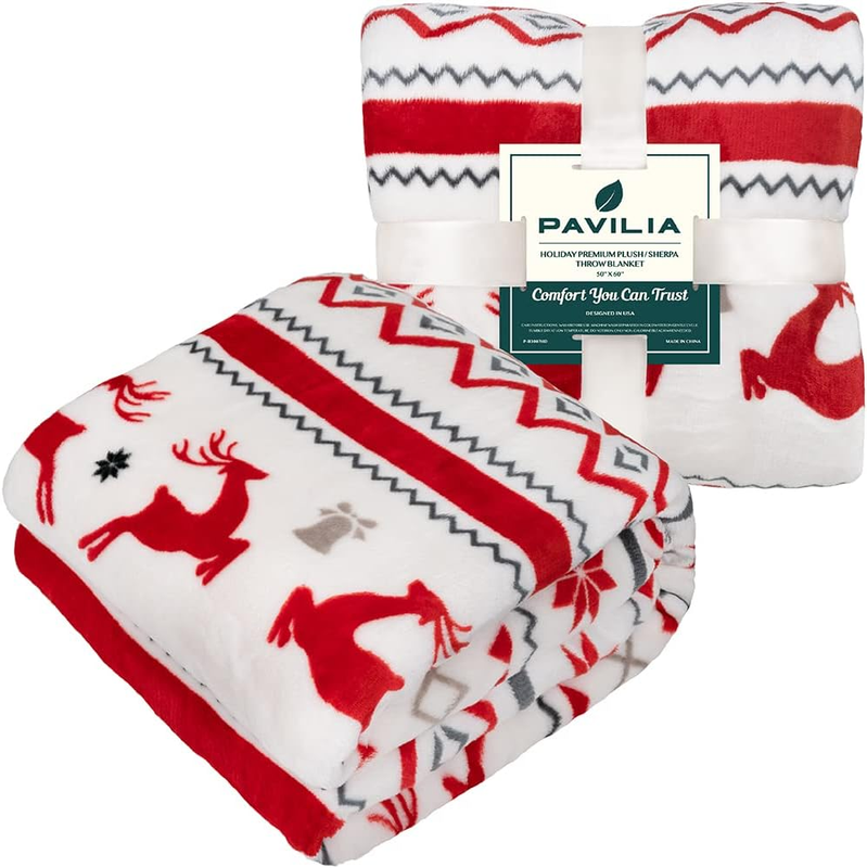 Christmas Throw Blanket White Reindeer Snowflake Fleece Soft Warm Plush 50"x60"2